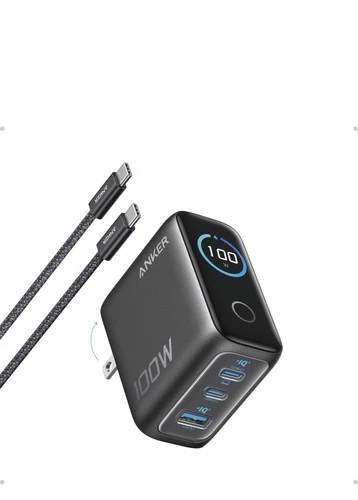 Anker B121B 100W 3-Port GaN USB-C Charger with Smart Display Dark Gray NEW SEAL - product listing photo