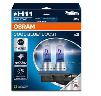 Osram H11 Cool Blue Boost 5500K 62211CBB 80W Enhanced Bright Halogen Bulbs Pair