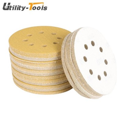 100 PCS 100 Grit 5 inch 8 Holes Sanding Disc Hook and Loop Flocking Sandpaper US