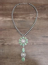 Native American 21" Sterling Silver & Turquoise Navajo Pearl Necklace By Lewis