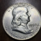 1959-D Unc. Franklin Half Dollar Full Bell Lines Actual Coin. Higher grade Coin