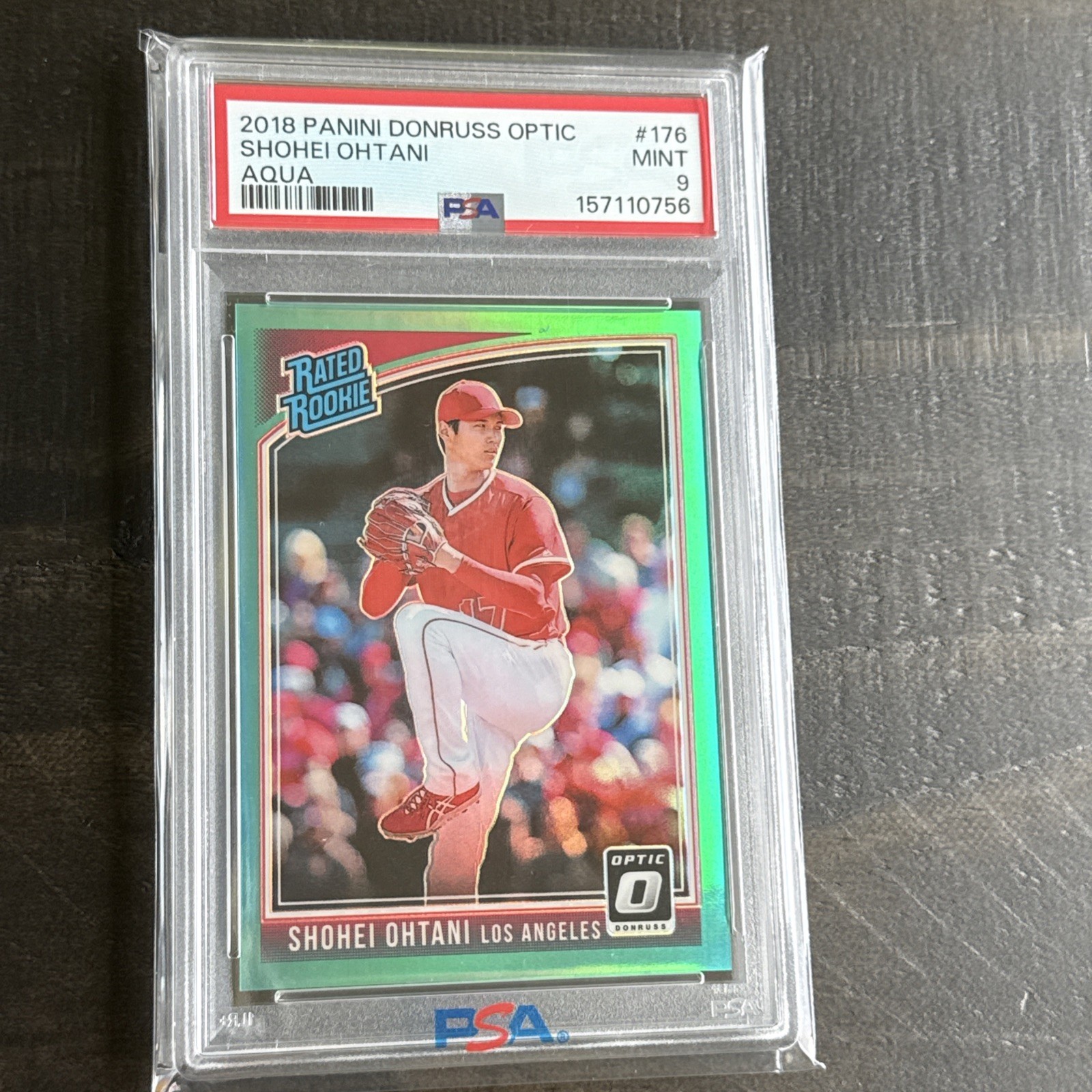 2018 Panini Optic Rated Rookies Shohei Ohtani Aqua 117/299 PSA 9 Mint view 1