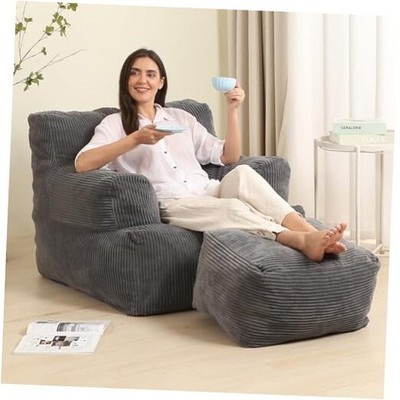 Comfy Gaint Bean Bag Chair with Ottoman, Huge Bean Bag Armchair for Dark Grey