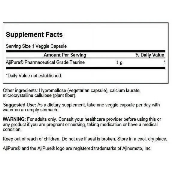 Paquete de 3 suplementos de taurina aminoácidos AjiPure (180 cápsulas vegetales, 1000 mg cada una) Foto 2 de 2