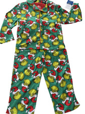 The Grinch By Dr. Seuss Kids Holiday 2 Piece Button Down Pajama Set Size 4 New