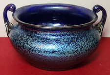 Heavily Irridized Loetz Blue Art Glass Bowl, Czechoslovakia