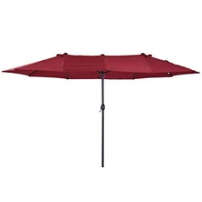 OUTSUNNY EXTRA LARGE 15 FT PATIO UMBRELLA, DOUBLE-SIDED LARGE - WINE RED