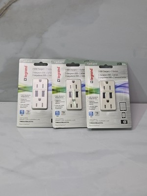 (3) Legrand Radiant TM826USBLACCV4 2 USB Chargers 2 Outlets 15A Light Almond New