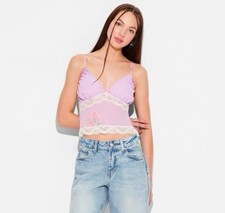 Wild Fable Women s Lace-Trim Cami Tank Top Pink Floral Size XS
