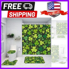 4Pcs Bathroom Shower Curtain Sets with Non-Slip Rugs, Toilet Lid Cover and Ba...
