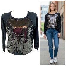 No Boundaries Sweatshirt Womens Medium Sequin Raglan Long Sleeve Top Black Party