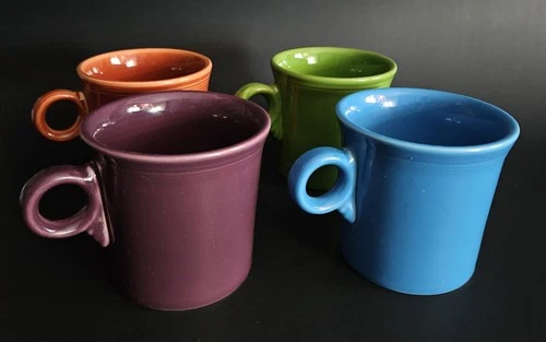 Fiesta Ware Multi Color O-Ring Handle Coffee Mugs Homer Laughlin Set of (4)
