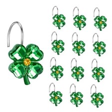 12PCS Four-Leaf Clover Shower Curtain Hooks, Rustproof Bathroom Grass Green