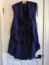 Vintage Crochet Granny Shawl Wrap Hippie 70s Fringe Retro Boho Handmade Blue