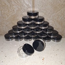 Lot of 23 Clear Plastic 3g Sample Jars with Black Lids Round Containers Travel