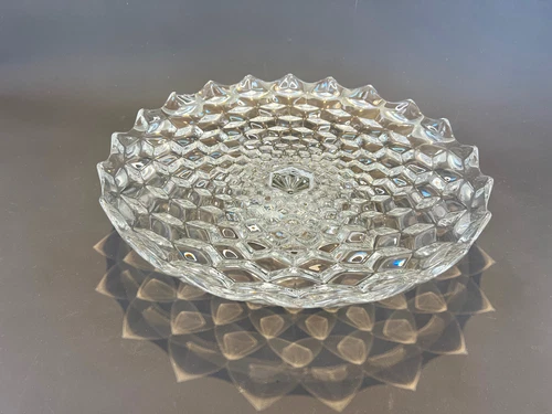 Vintage Large American Fostoria Cubic Glass Salver Tray Shallow Bowl 16" - Rare!