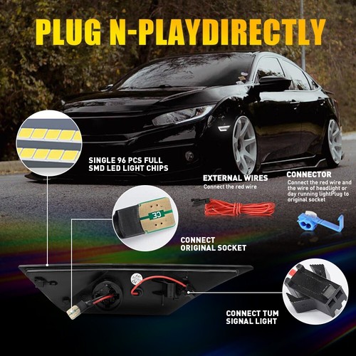 Front Side Marker White Daytime Running Light for Honda Civic 10th Gen 16-2021 F - Picture 4 of 16