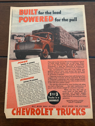 Camión Chevrolet 1945 vintage ilustrado agricultura automóvil publicidad impresión - Imagen 1 de 4