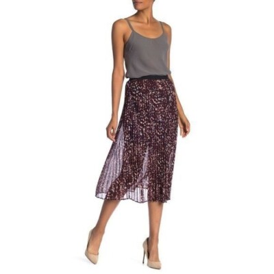 NIC ZOE Burgundy Confetti Pleated Sheer Midi Skirt SZ 8P NEW