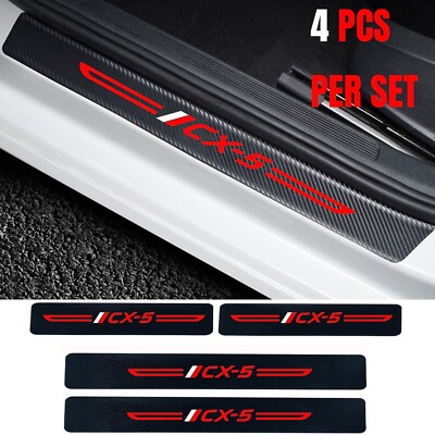 4x Red & Black Carbon Fiber Door Sill Scuff Protector Stickers – For Mazda CX-5