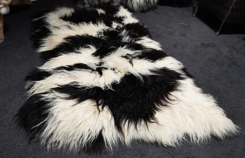 1700mm x 1100mm Beautiful Natural Black & White Long Wool Icelandic Throw Rug - Picture 10 of 12