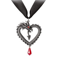 Alchemy Gothic Vouivre Drachenherz AnhäNger Mit Rotem Kristall, Choker