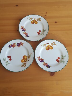 3 Royal Worcester Evesham Vale grüner Rand Salat Dessert Teller 21 cm Vintage