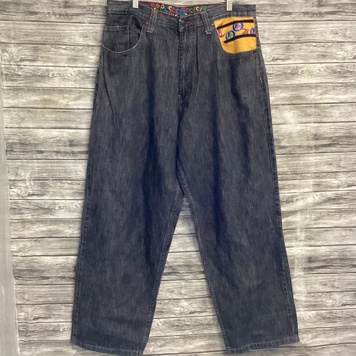 Vintage COOGI Denim Jeans Mens 38X32 Gray Dragon Loose Hip Hop