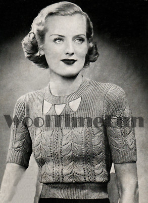 Strickmuster Vintage 30er/40er Jahre Blatt Design Pullover mit offenem Ausschnitt