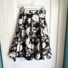Eliza J Floral Pleated Circle Skirt Black Cream Wedding Guest Cocktail Size 2
