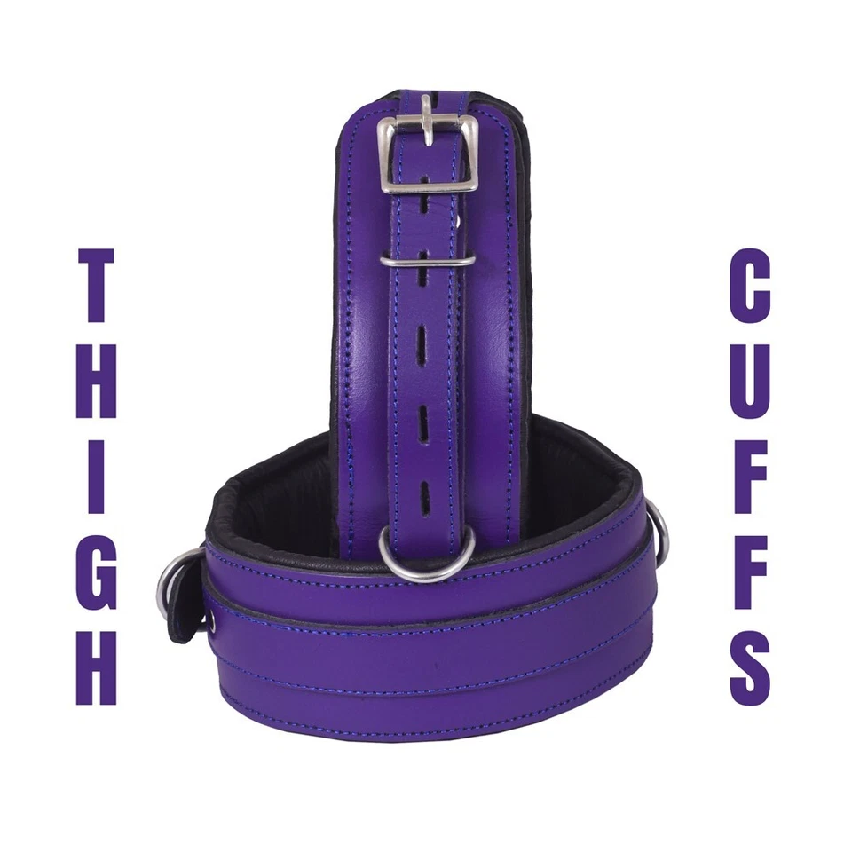 Juego de sujeción de cuello y puños muslos tobillo muñeca cuero real grueso negro 7 piezas Foto 4 de 4