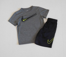 NWT 2pc Nike Gray  Black Volt Swoosh Logo Shirt  Shorts Set sz 6