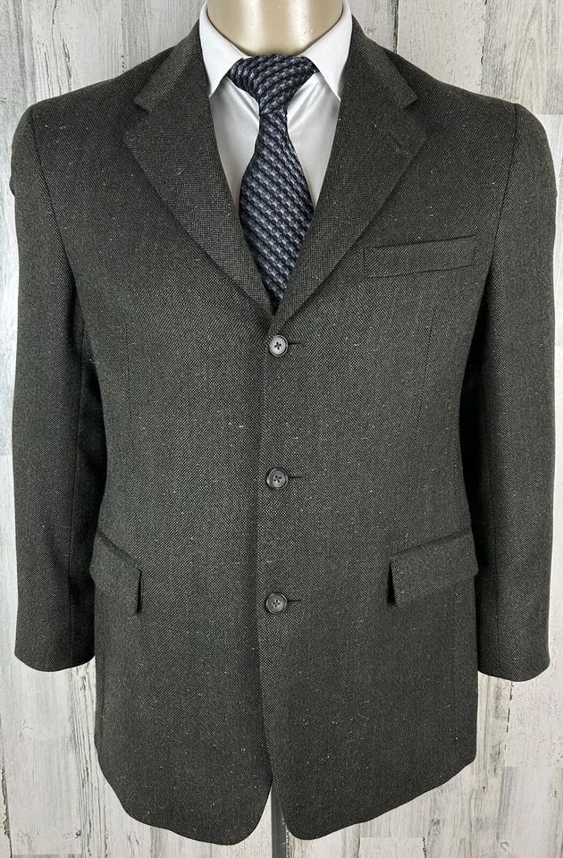 Abrigo deportivo Tommy Hilfiger chaqueta blazer para hombre 40R verde oscuro lana de cordero [A-2008] Foto 2 de 4