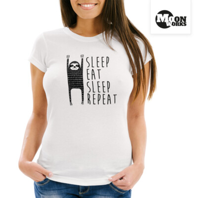 Damen T-Shirt ''Sleep Eat Sleep Repeat'' Faultier Spruch Fun-Shirt Moonworks 