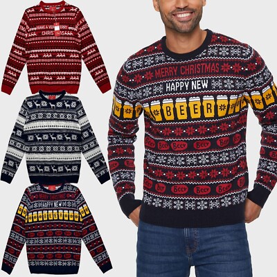 Mens Christmas Xmas Jumpers Festive Knitted Knitwear Sweater Fairisle Reindeer