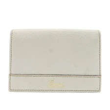 GUCCI Card Case White Leather GG Canvas 131858 Auth Used