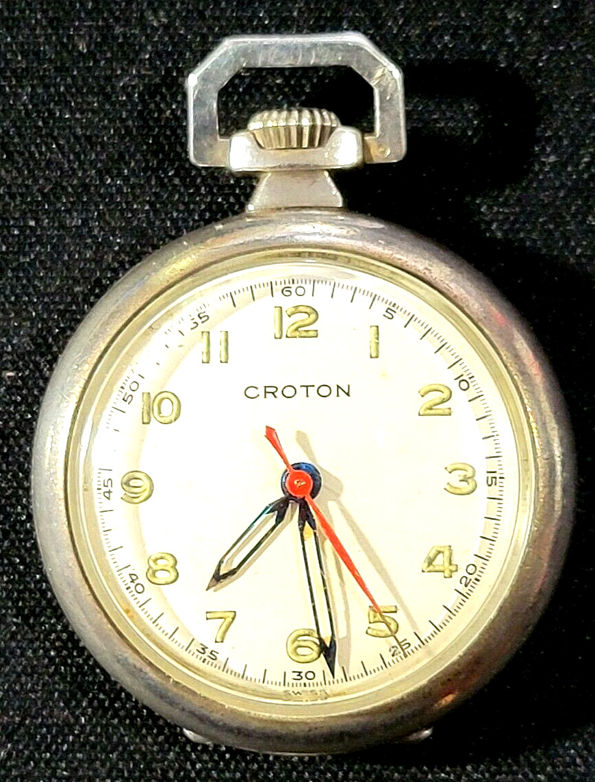 VIDEO RUNS Croton 17J Jewel 31mm Vintage Pocket Watch Sterling Silver Case