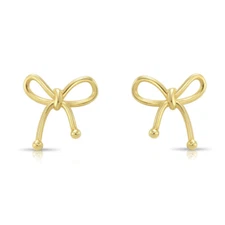 14K Real Solid Yellow Gold Dainty Ribbon Bow Sleeper Stud Earrings Screw-back