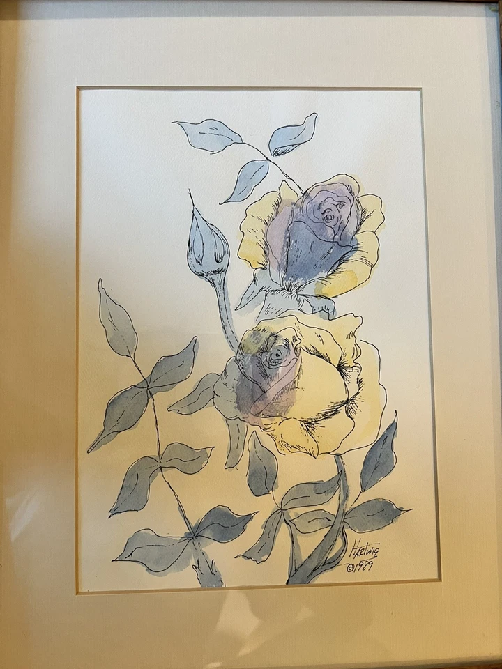 Pintura Acuarela Hartwig Flores Floral Vintage 1989 Firma Foto 4 de 4
