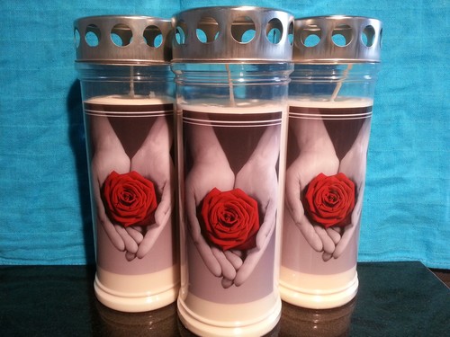 12x JEKA 7 Tage Motiv Grabkerze, Rose / Hand |Grablicht, Öllicht, Grabschmuck - Bild 1 von 3