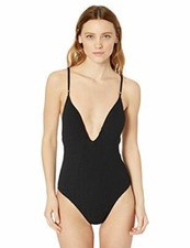  114 Lucky Brand Plunge Front One Piece Swimsuit Black Shoreline Chic Size Small