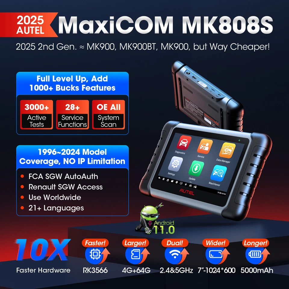 2025 Autel MaxiCOM MK808S Bidirectional Car Diagnostic Scanner Tool Key Coding - Image 3 of 4