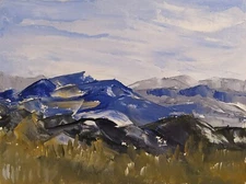 Original oil on canvas painting autumn moutains fall landscape nature 7x9.5"