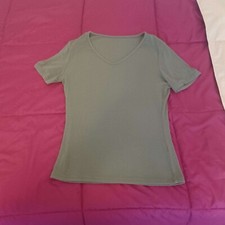 Womens Green V-Neck Short sleeve casual tshirt