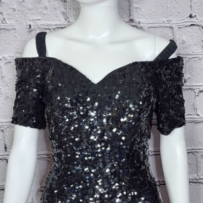 Vintage Modi for Neiman Marcus Sequined Little Black Dress Women's 4