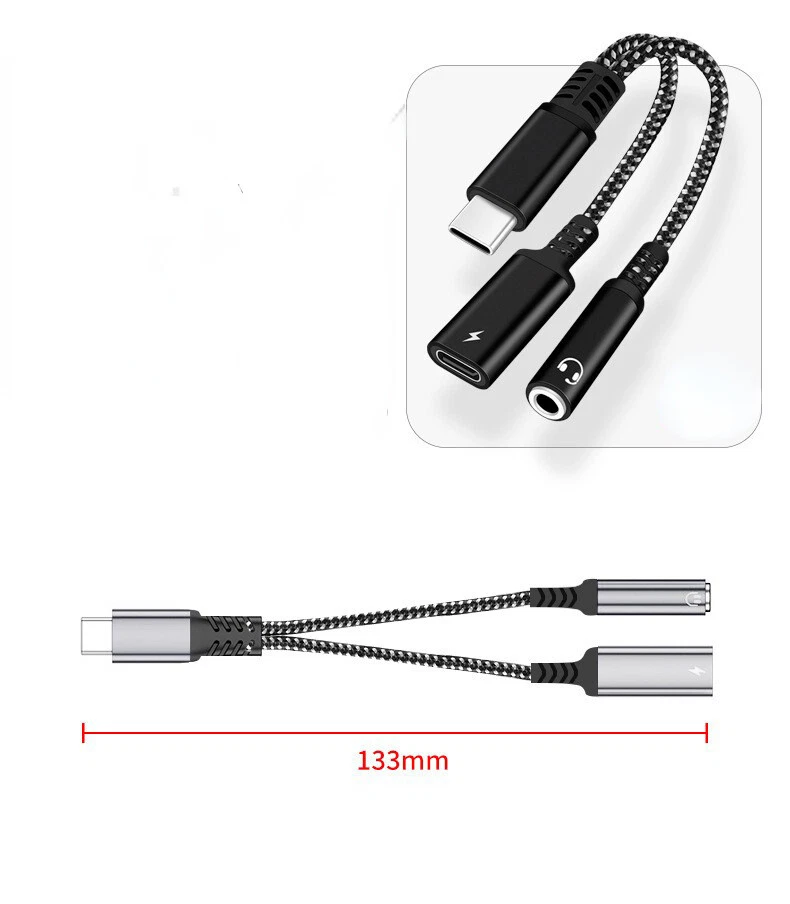 ADATTATORE CAVO TYPE C USB CHARGER JACK 3.5 AUX CUFFIE CARICA SDOPPIATORE 60W - Immagine 4 di 4