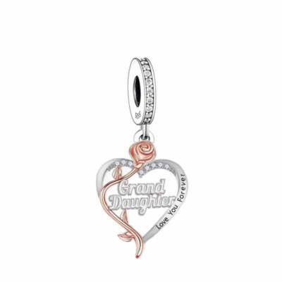 S925 Silver & Rose Gold Sparkling Grand Daughter Heart Charm YOUnique Designs