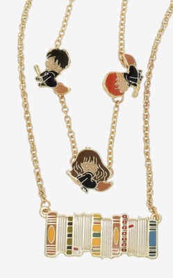 Harry Potter Books Broomsticks Layered Necklace Hermione Ron Chibi New Box Lunch