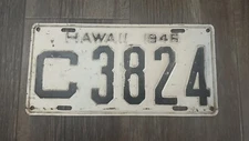 Vintage HAWAII 1946 license plate pre-statehood  #C 3824 