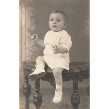 RPPC Real Photo Postcard Toddler Sitting On Bench Unposted Undivided Back